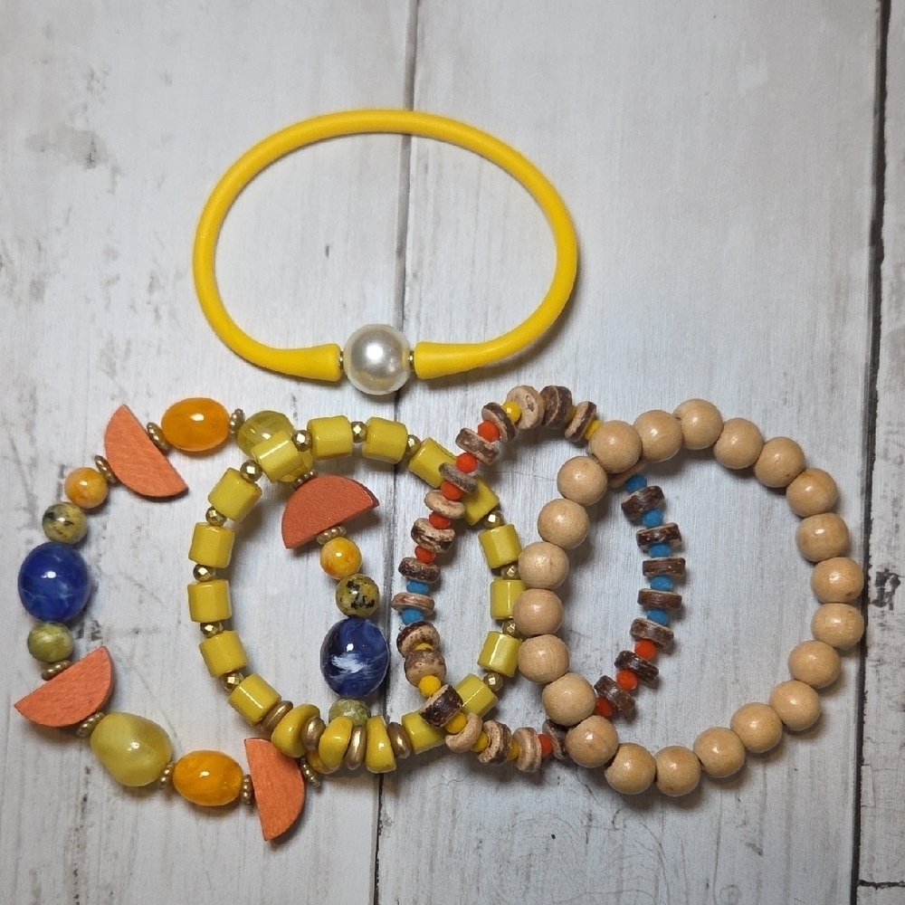 Plunder Yellow and Orange Beaded Bracelets Set